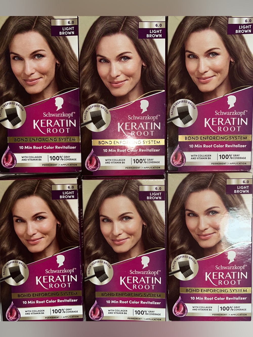 6 Schwarzkopf Keratin Root hair color boxes in Light Brown